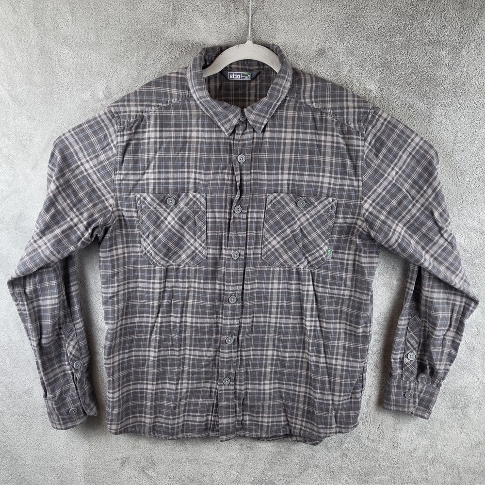 Stio Junction Midweight Flannel Plaid Brown Shirt Mens Size M Organic Cotton